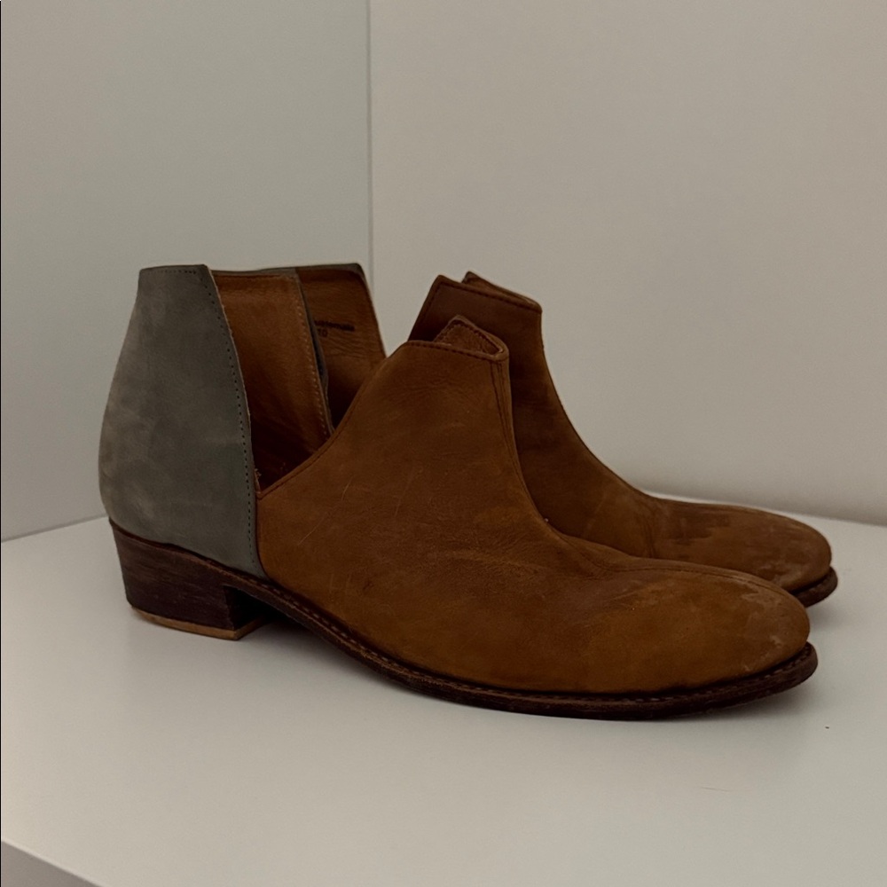 Root Collective Brown and Gray Leather Ankle Boots